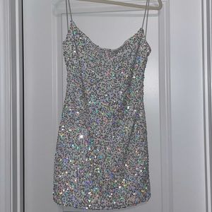 White sequin mini dress